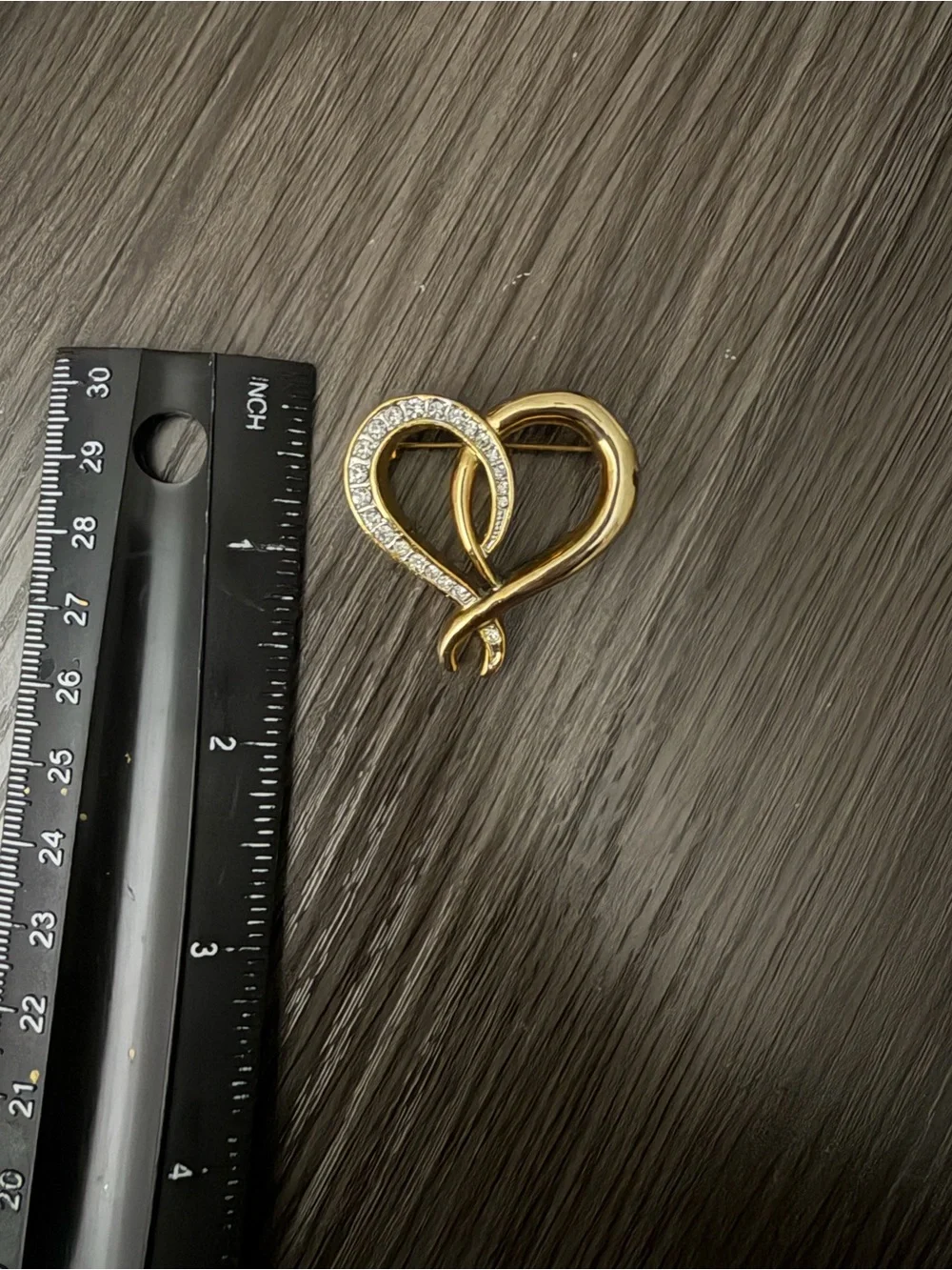Vintage Gold Heart Crystal Pin Brooch - Elegant Women's Jewelry